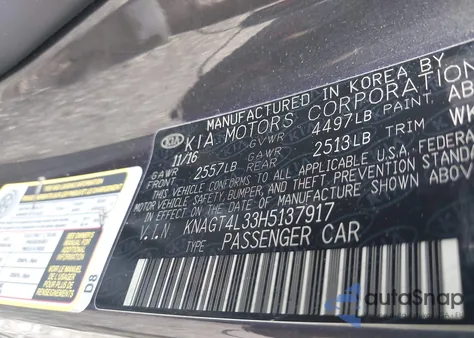 2017 Kia Optima Lx из США, поврежденный, VIN KNAGT4L33H5137917